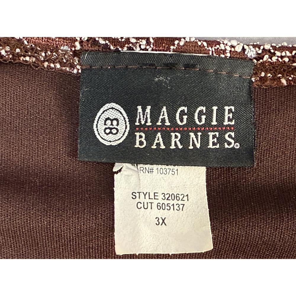 Vintage Maggie Barnes Brown Tunic‎ Top White Micro Beaded  Size 3X Glam Party - Picture 6 of 15